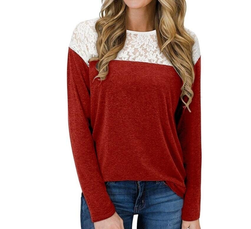 Lace Stitch Long Sleeve Tunics Shirt