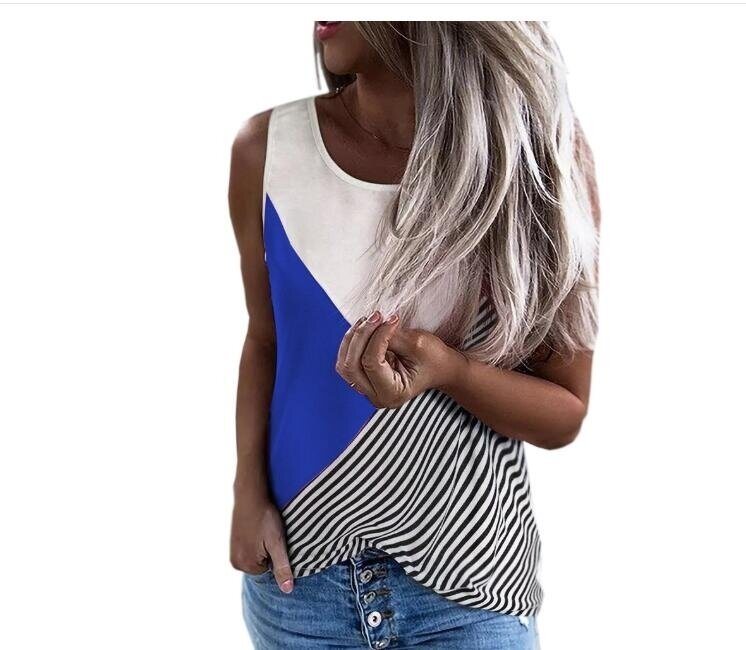 Round Neck Striped Print Loose Tank Top