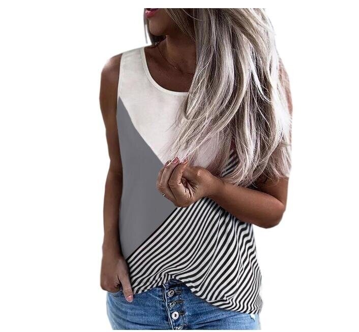 Round Neck Striped Print Loose Tank Top