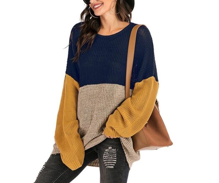 Knit Color Block Pullover Sweater Tops