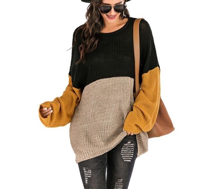 Knit Color Block Pullover Sweater Tops