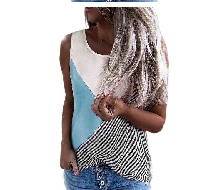 Round Neck Striped Print Loose Tank Top