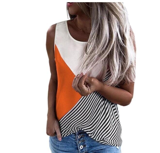 Round Neck Striped Print Loose Tank Top