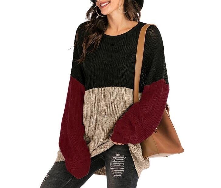 Knit Color Block Pullover Sweater Tops