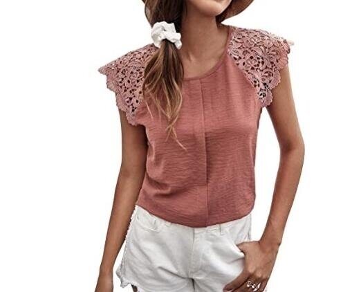 Paneled Lace Short Sleeve T Shirt