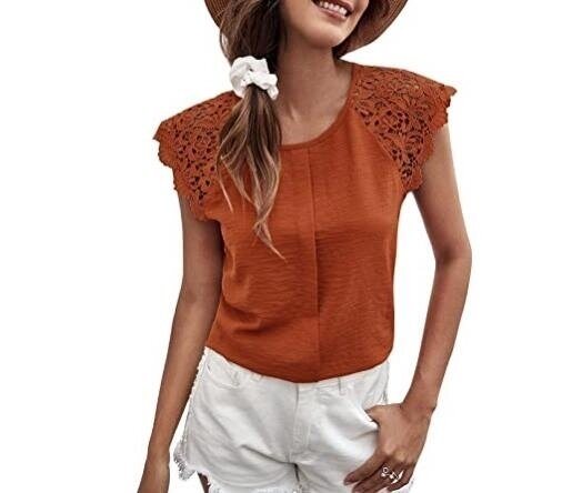 Paneled Lace Short Sleeve T Shirt