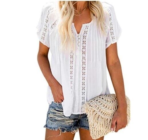 V Neck Lace Crochet Tops T Shirts Blouses Tops