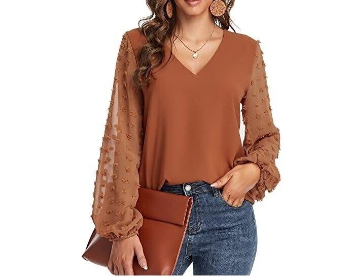 Chiffon Crochet Lace Shirts Flowy Tunic Tops