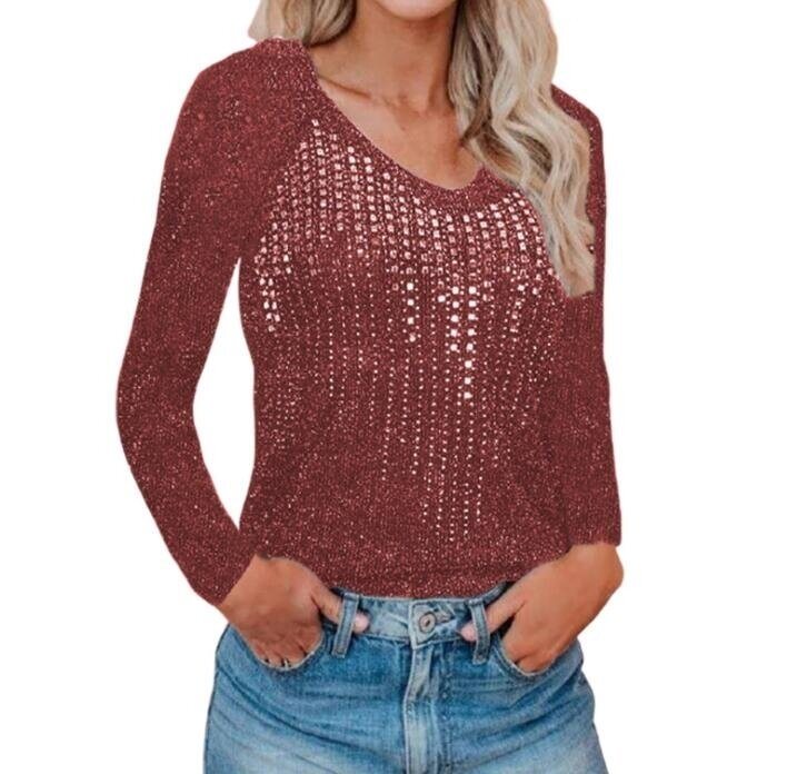 Shiny Diamond Ribbed Knit Sweater