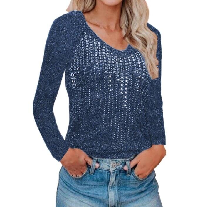 Shiny Diamond Ribbed Knit Sweater