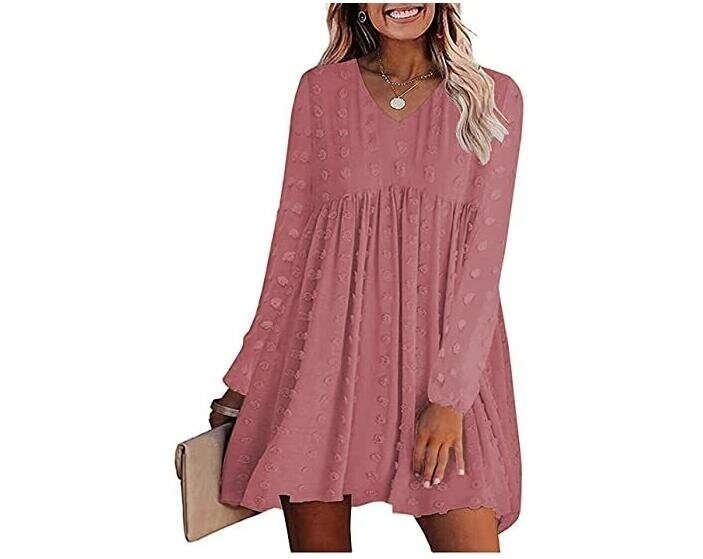 V Neck Casual Loose Flowy Swing Shift Dresses