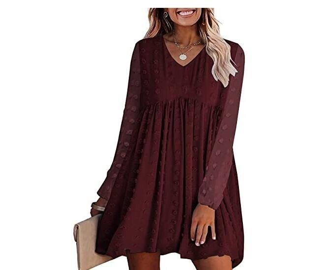 V Neck Casual Loose Flowy Swing Shift Dresses