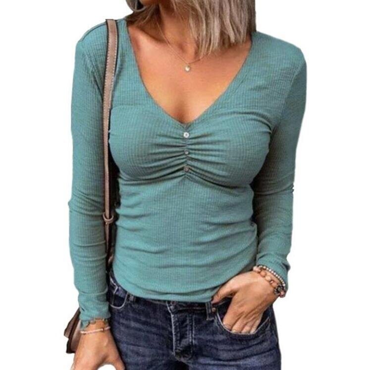 Slim Fit V-neck Long Sleeved Sweater Tops