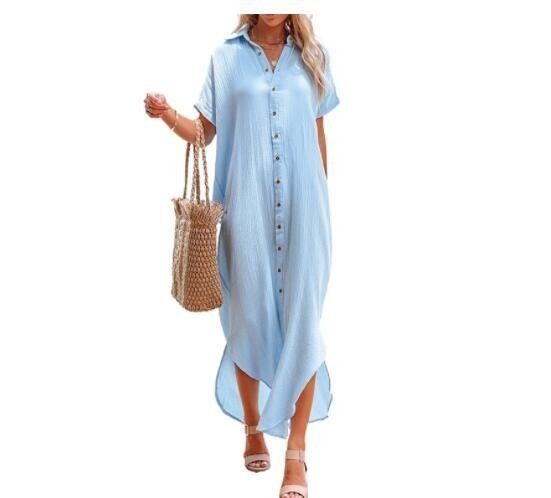 V-neck Buttons Short Sleeved Shirt Dress