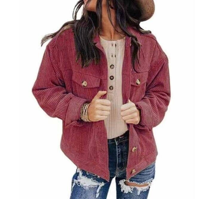 Corduroy Button Down Blouses Shirts Comfy Jacket