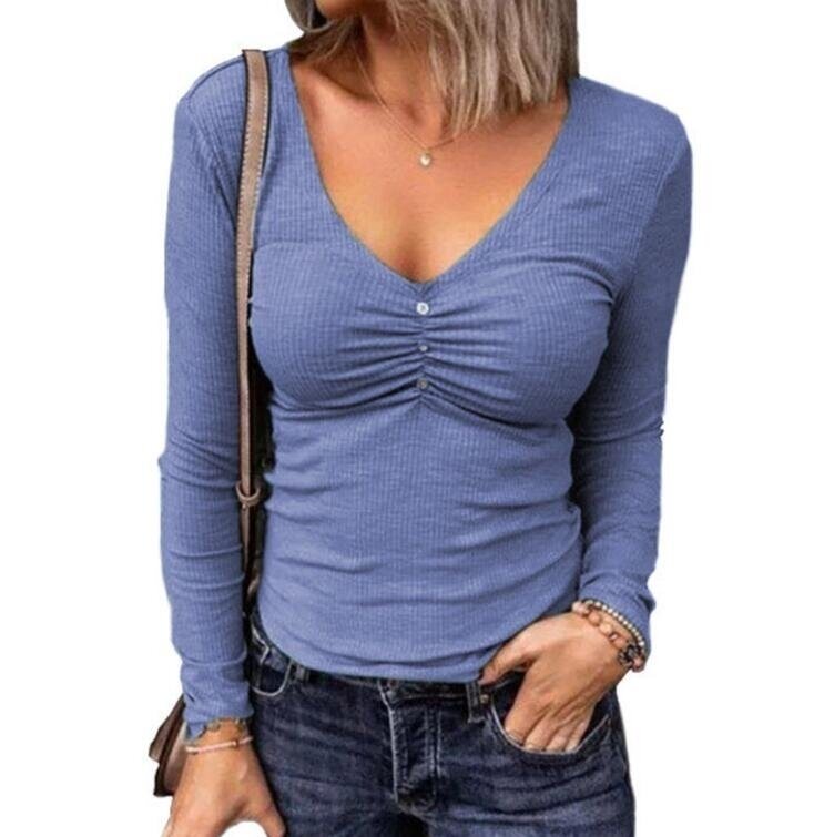 Slim Fit V-neck Long Sleeved Sweater Tops