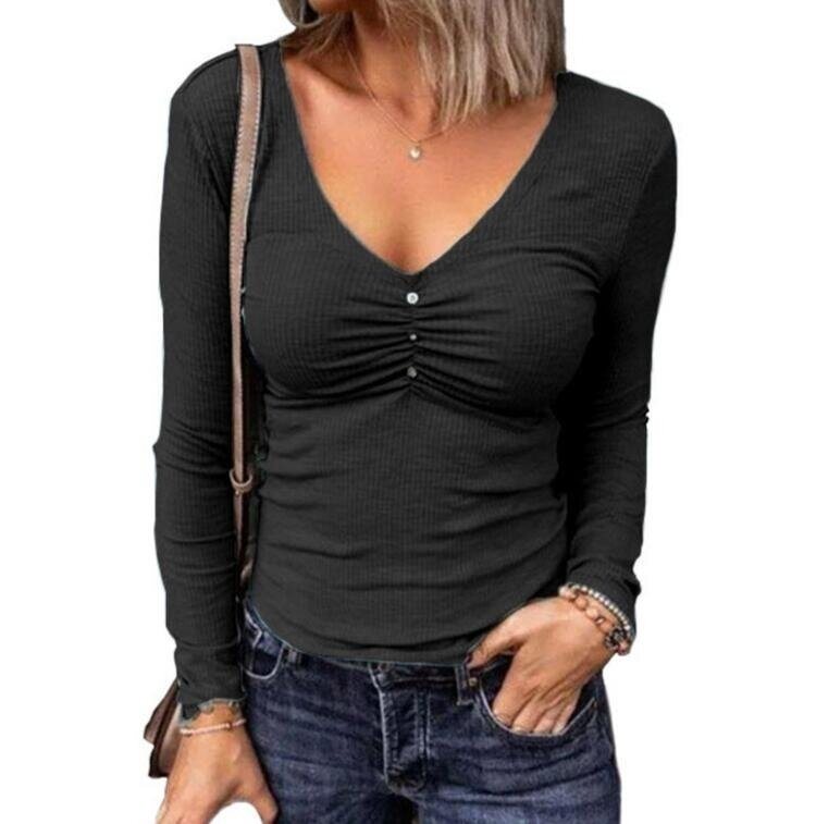 Slim Fit V-neck Long Sleeved Sweater Tops