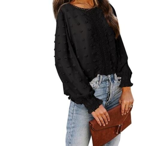 Chiffon Blouse Swiss Dot Long Sleeve Shirts