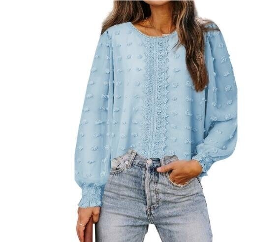 Chiffon Blouse Swiss Dot Long Sleeve Shirts