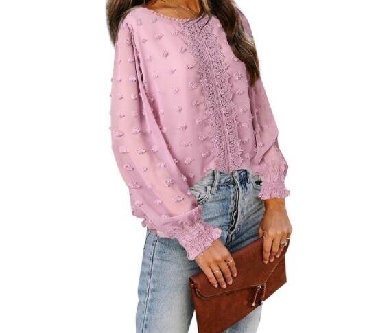 Chiffon Blouse Swiss Dot Long Sleeve Shirts