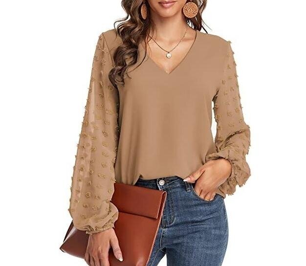 V-neck Chiffon Long Sleeved Blouse Top