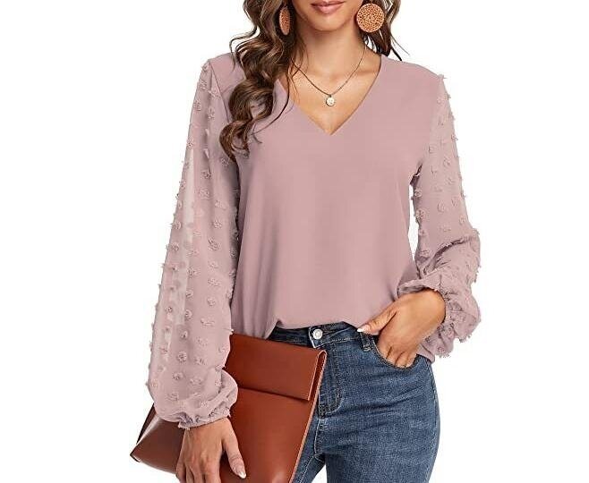 V-neck Chiffon Long Sleeved Blouse Top