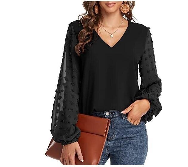 V-neck Chiffon Long Sleeved Blouse Top