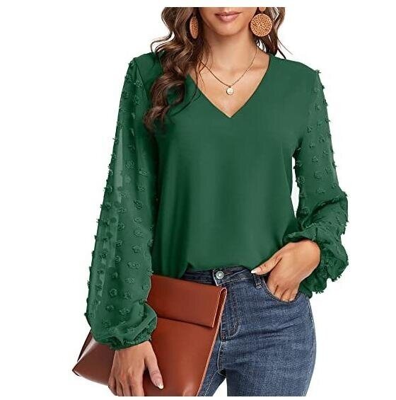 V-neck Chiffon Long Sleeved Blouse Top