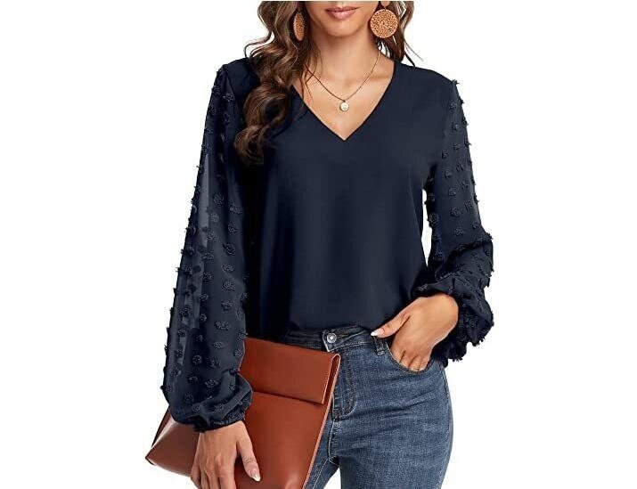 V-neck Chiffon Long Sleeved Blouse Top