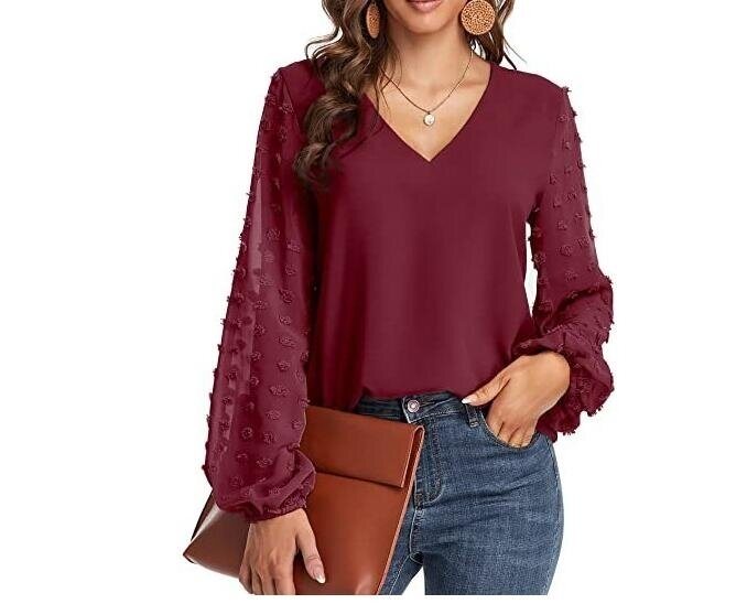 V-neck Chiffon Long Sleeved Blouse Top