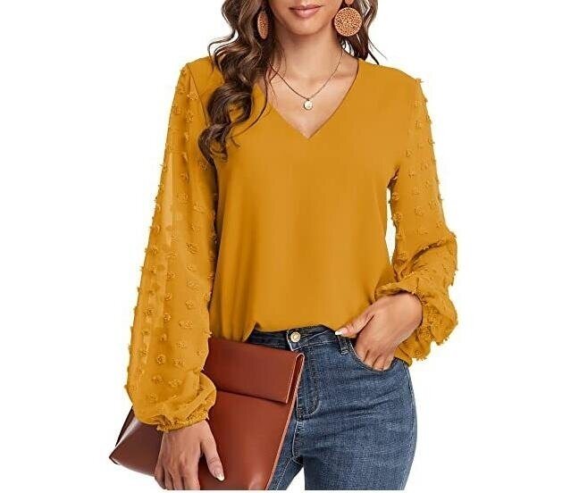 V-neck Chiffon Long Sleeved Blouse Top