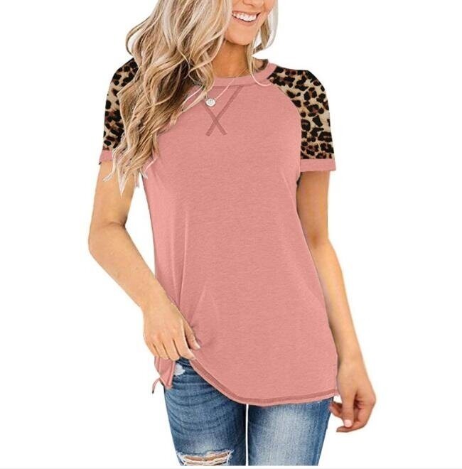 Leopard Print Short Sleeve Tunics Casual T-shirt