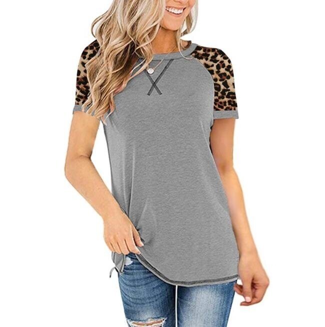 Leopard Print Short Sleeve Tunics Casual T-shirt