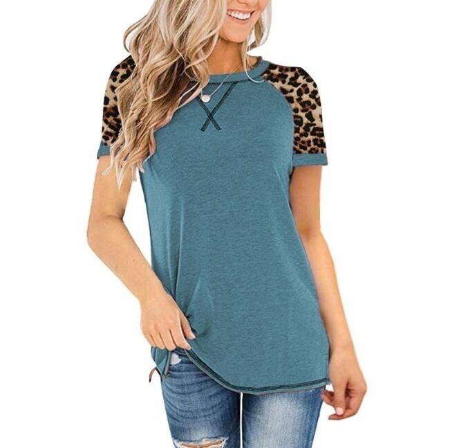 Leopard Print Short Sleeve Tunics Casual T-shirt