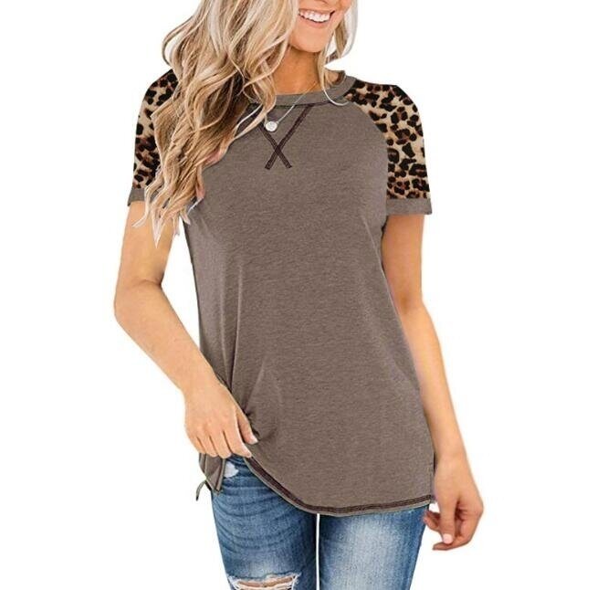 Leopard Print Short Sleeve Tunics Casual T-shirt