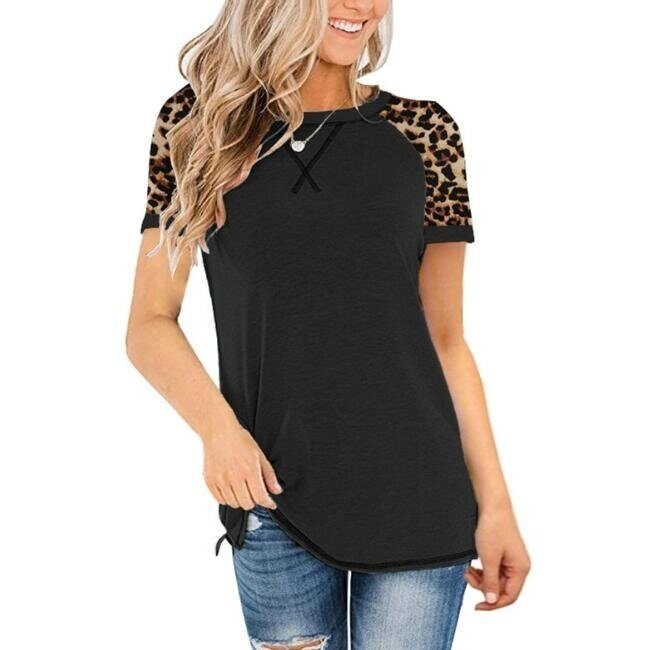 Leopard Print Short Sleeve Tunics Casual T-shirt