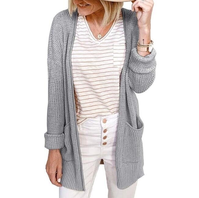 Waffle Check Knitted Cardigan Sweater