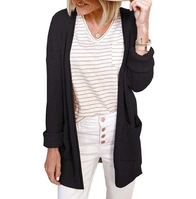 Waffle Check Knitted Cardigan Sweater