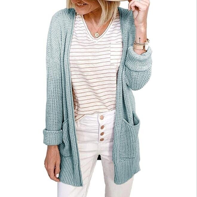 Waffle Check Knitted Cardigan Sweater