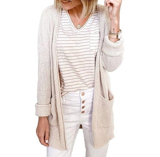 Waffle Check Knitted Cardigan Sweater