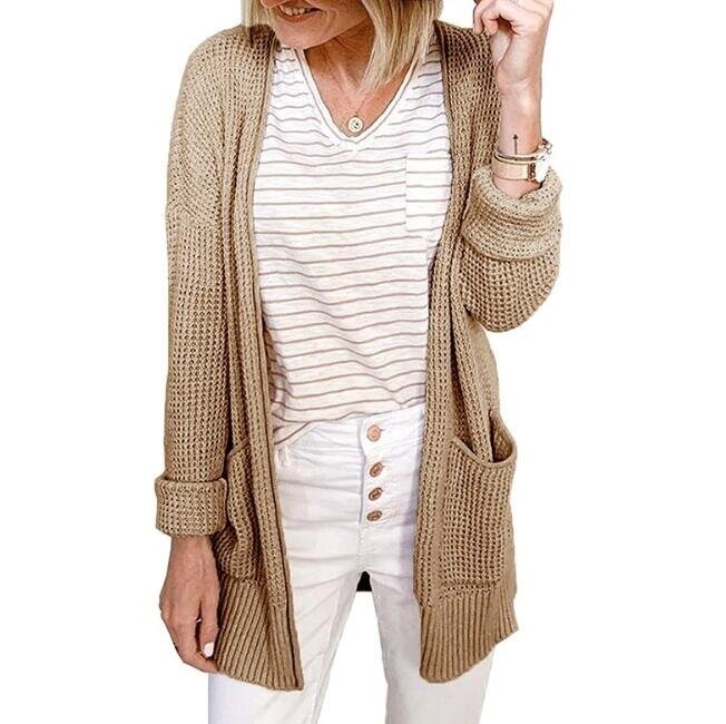 Waffle Check Knitted Cardigan Sweater