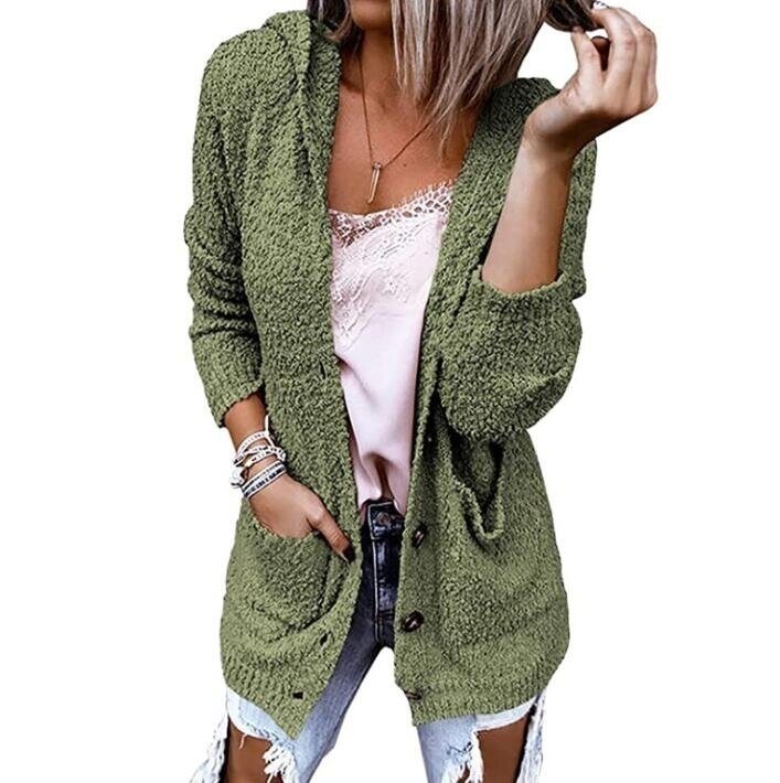 Button Hooded Sweater Cardigan