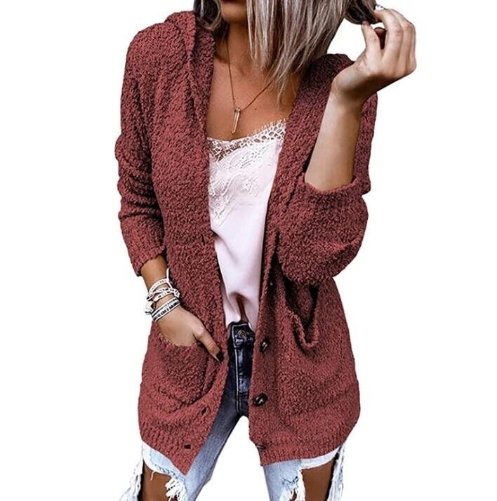 Button Hooded Sweater Cardigan