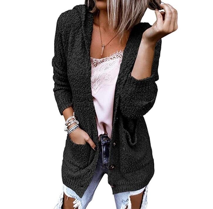 Button Hooded Sweater Cardigan