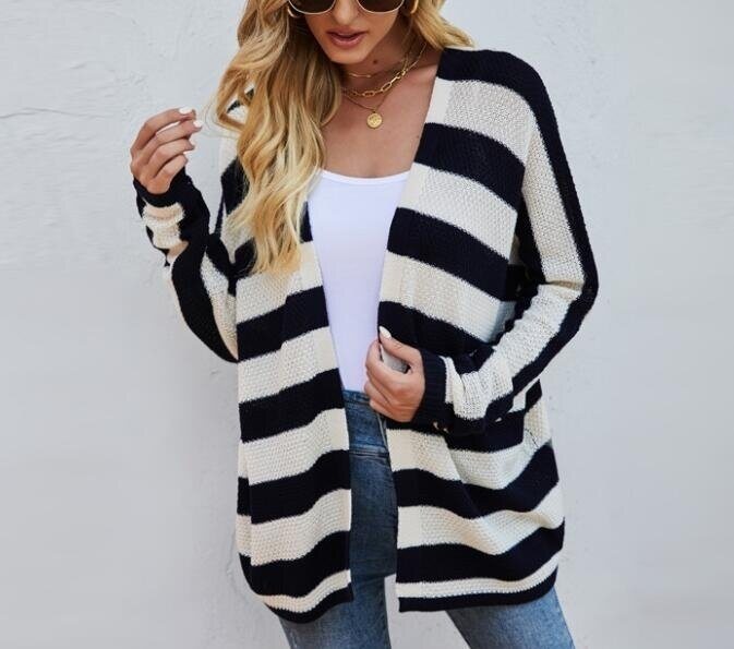 Striped Knitted Sweater Cardigan