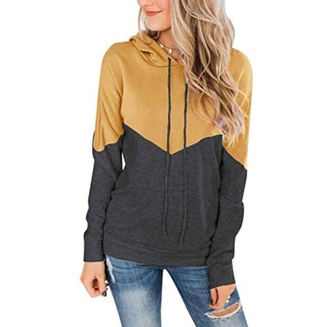 Hooded Drawstring Stitching Contrast Sweatshirt