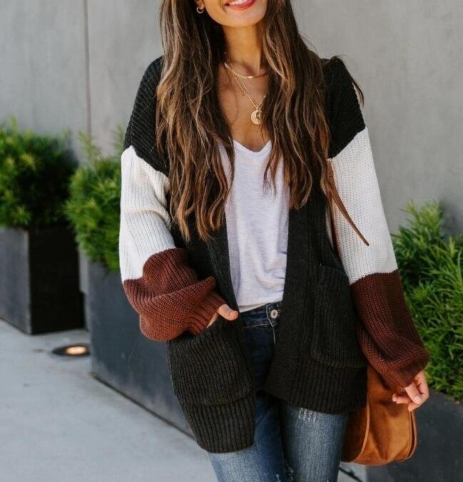 Patchwork Knitted Sweater Cardigan