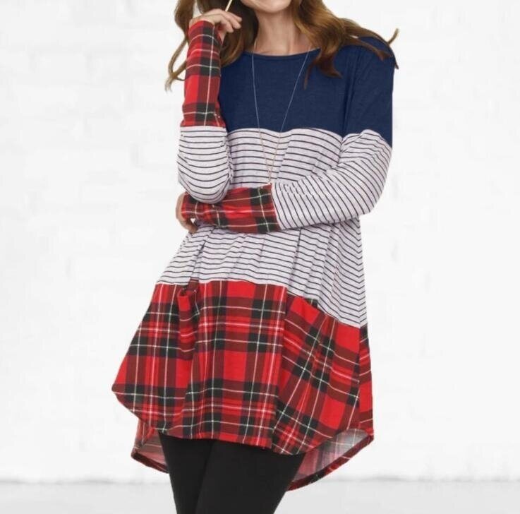 Striped Long Sleeved Swing Tunics Dress