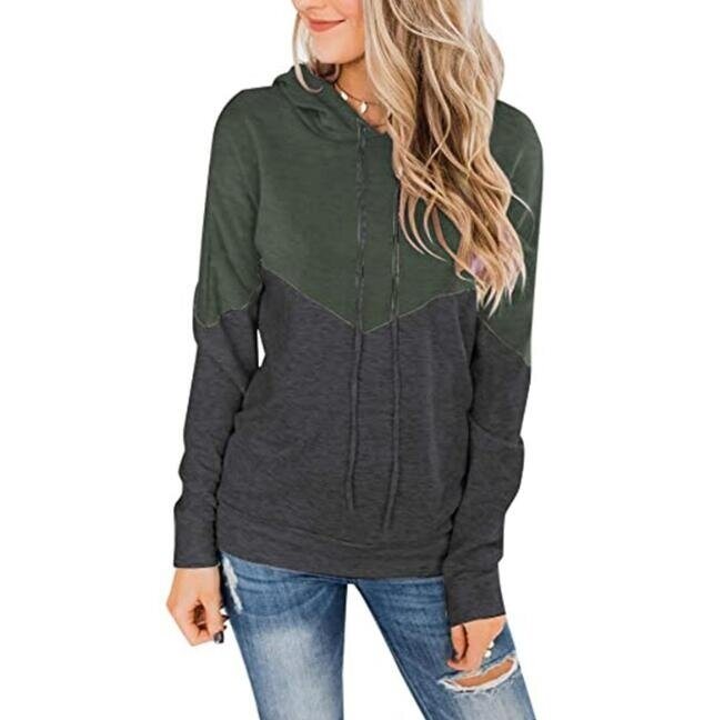 Hooded Drawstring Stitching Contrast Sweatshirt