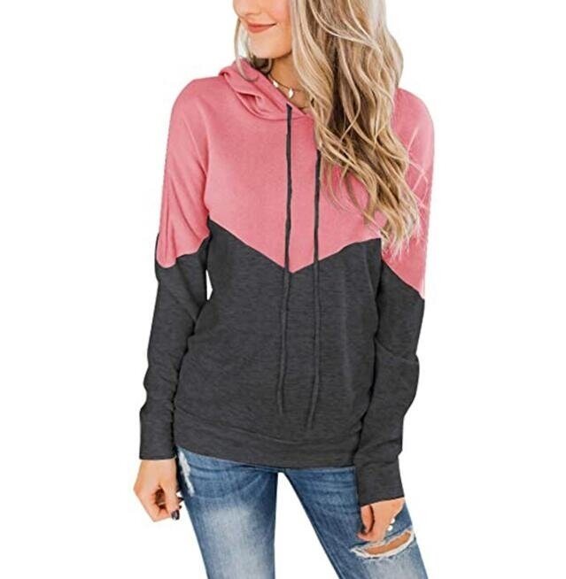 Hooded Drawstring Stitching Contrast Sweatshirt